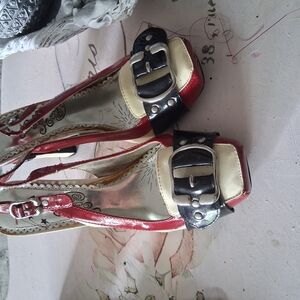 Naughty Monkey Red and Black Platform Heels